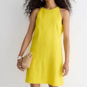 J.Crew NWT Yellow Linen Maxine high-neck shift dress